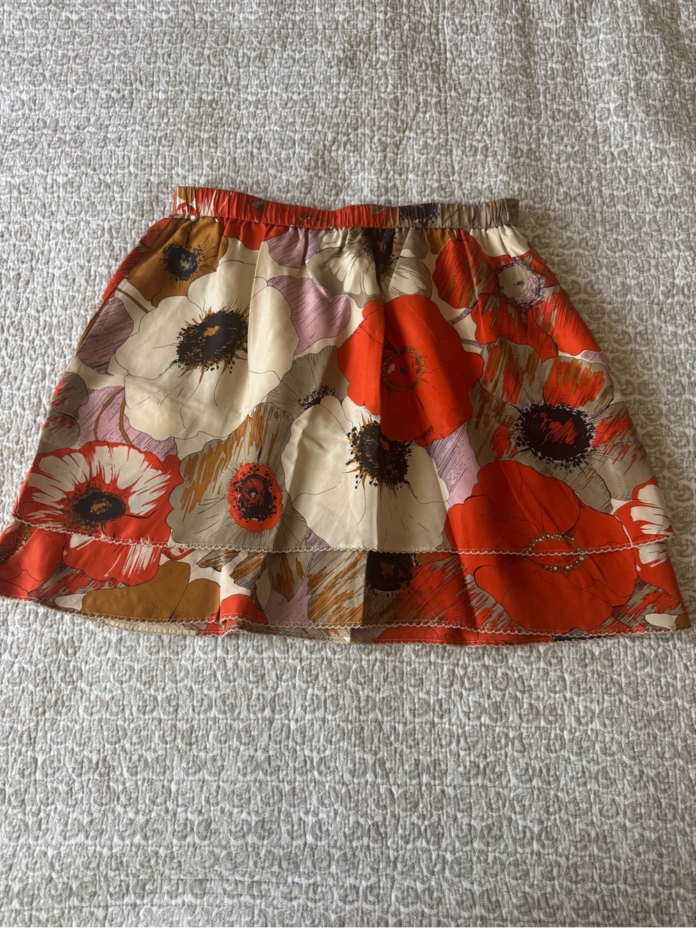 Anthropologie Floral Mini Skirt in Red, Cream, Tan and Pink